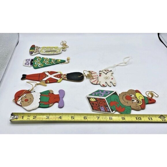 Vtg 1990's & Modern Hand Painted Wooden Christmas Ornaments 4-6" Double Sided - Picture 4 of 4